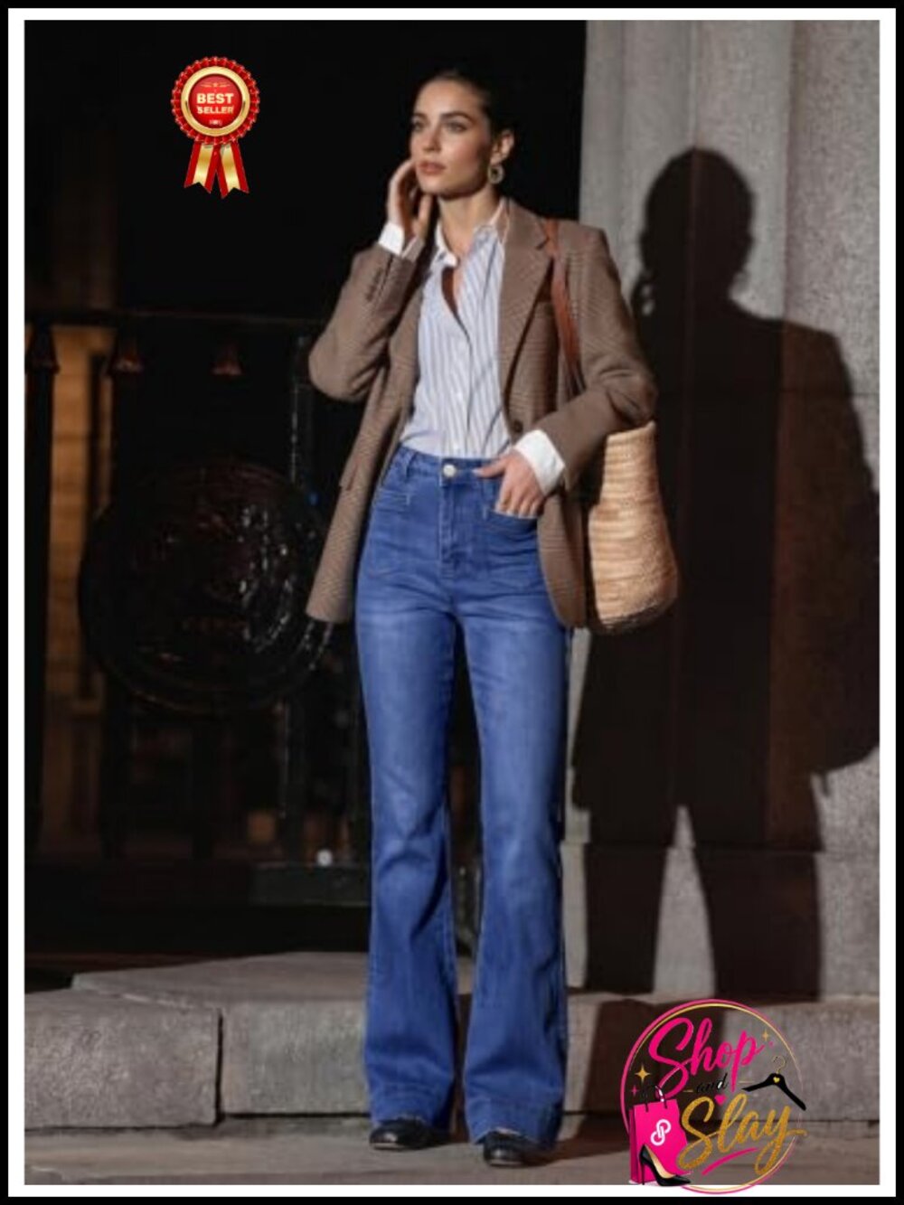 High Waisted Flare Jeans Boot Cut Wide Leg Denim Pants Casual - Picture 3 of 6